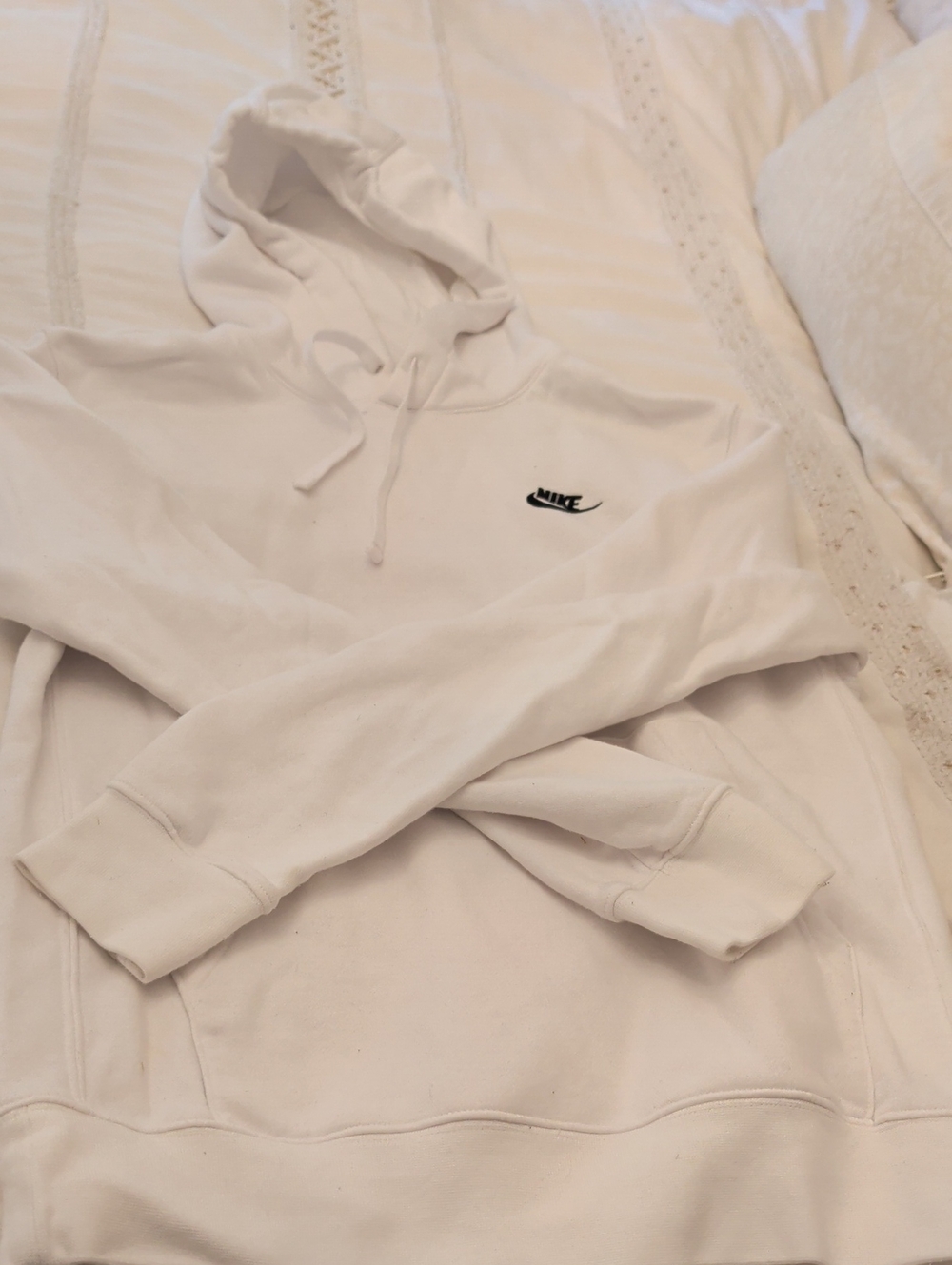 Nike White Hoodie with Black Swoosh Logo